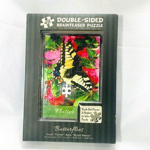 Double Sided Jigsaw Brainteaser Puzzle Butterflies Flutter Bright Beauty 4.25"
